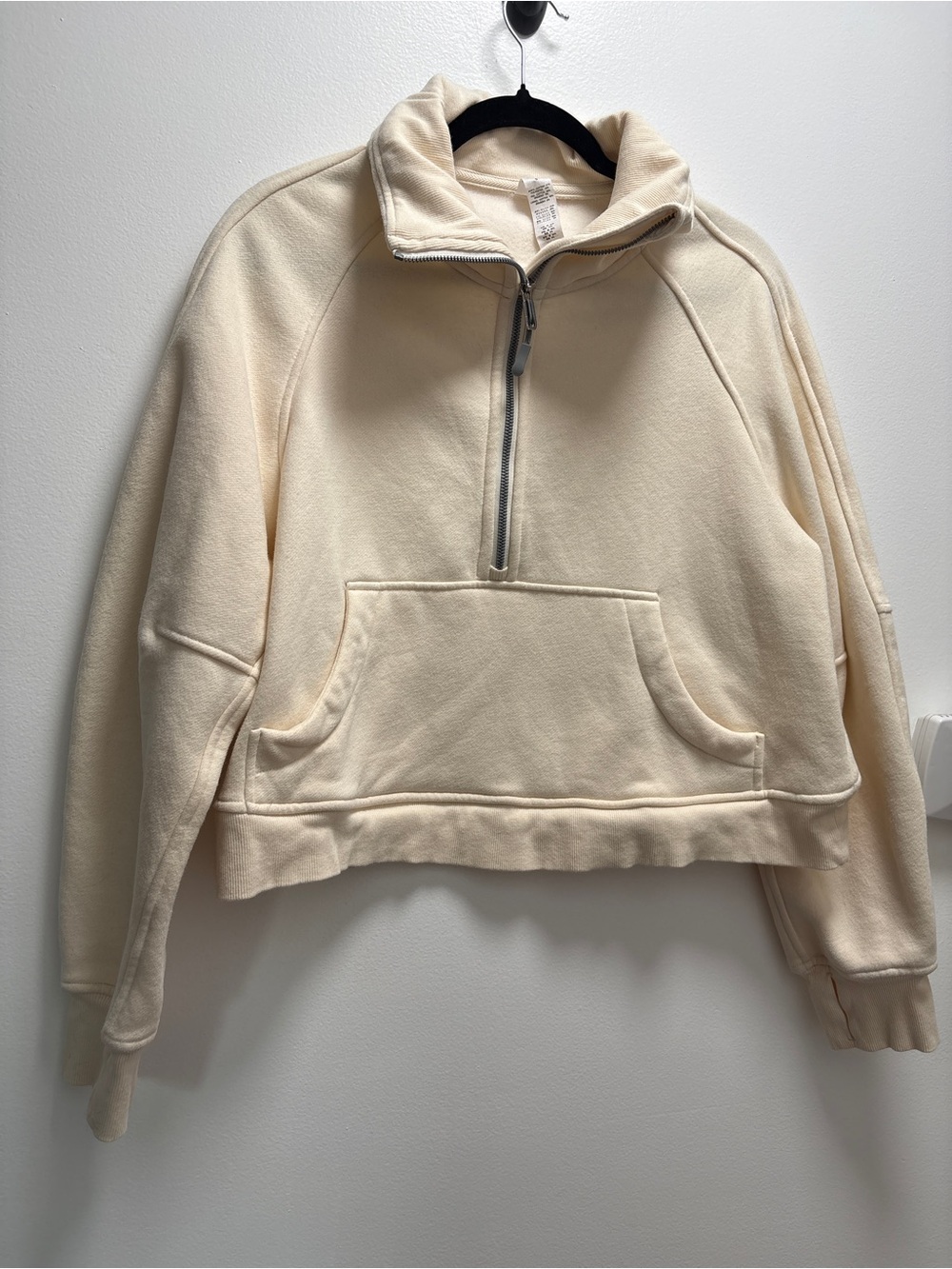 Cream Half-Zip Fleece Pullover Hoodie Cabincore Athletic Loungewear